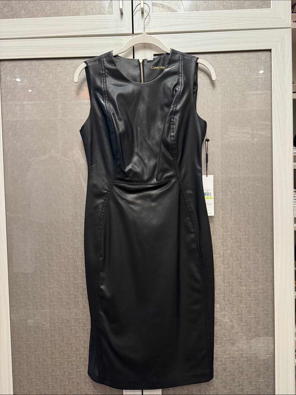 Calvin Klein Black Faux-Leather Sheath Dress